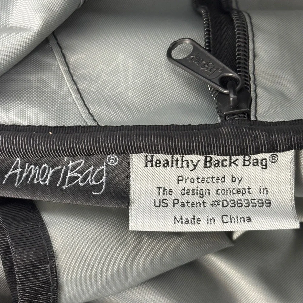 Vtg AmeriBag Healthy Back Bag Black Nylon Sling Backpack Metallic Gold Trim